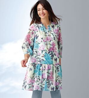 BELLUNA（ベルーナ）の「花束舞うふんわり袖プリントチュニック（チュニック）」｜白系