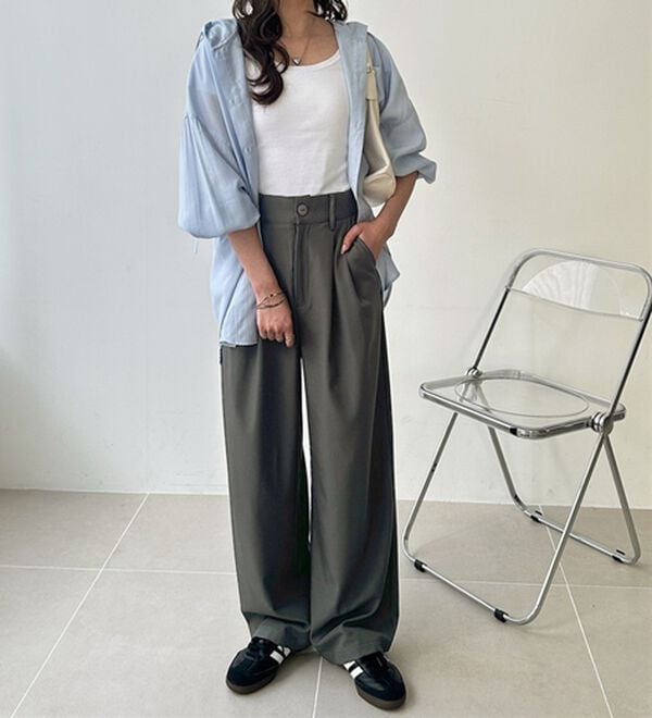 GeeRA（ジーラ）の「着心地抜群！ハイウエストダブルタックワイドパンツ（フルレングスパンツ）」｜詳細画像