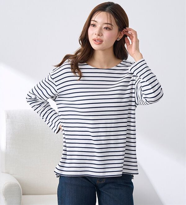 BELLUNA（ベルーナ）の「 ＜＆ｃｏｃｏｃｈｉ＞ハピネスコットン１００％ボーダープルオーバー（カットソー）」｜詳細画像