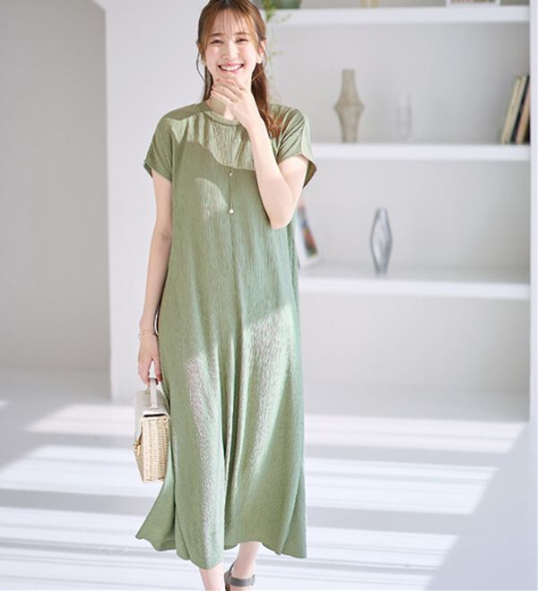 alotta（アロッタ）の「【４つの機能付】ひんやり楽ちん快適！フレアーワンピース（カットソーワンピース）」｜詳細画像