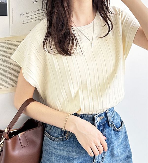 GeeRA（ジーラ）の「プリーツ編フレンチスリーブリブトップス（ニット・セーター）」｜詳細画像