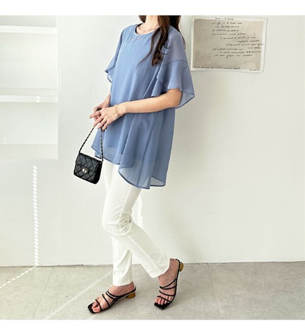 GeeRA（ジーラ）の「【接触冷感】異素材シフォンレイヤードチュニック（チュニック）」｜詳細画像