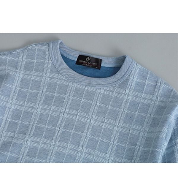 「＜コムルヴァン・オム＞チェック柄ふくれジャカードトレーナー（メンズトレーナー）」｜詳細画像