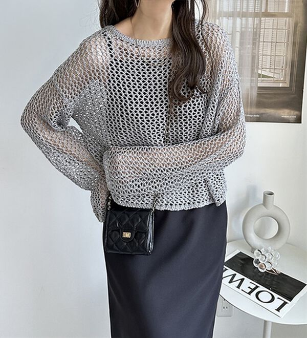 GeeRA（ジーラ）の「透かし編みメッシュニットプルオーバー（ニット・セーター）」｜詳細画像