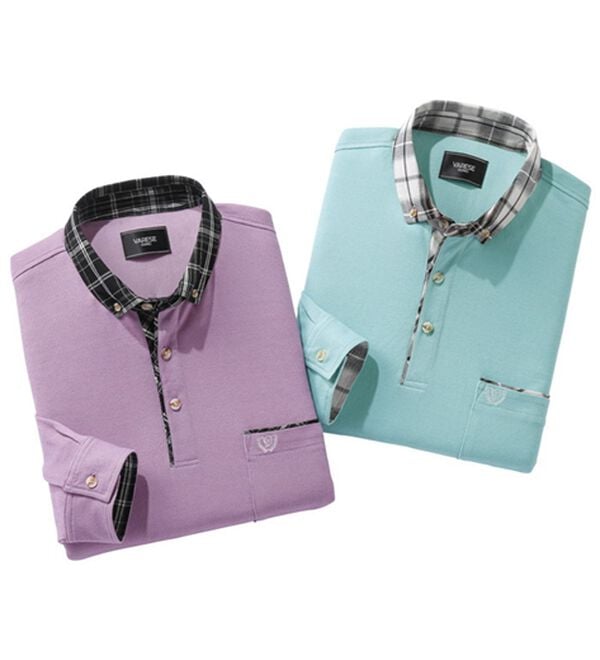 「【２色組】キチンとキマる！主役級夏長袖ポロシャツ（メンズシャツ）」｜2色組