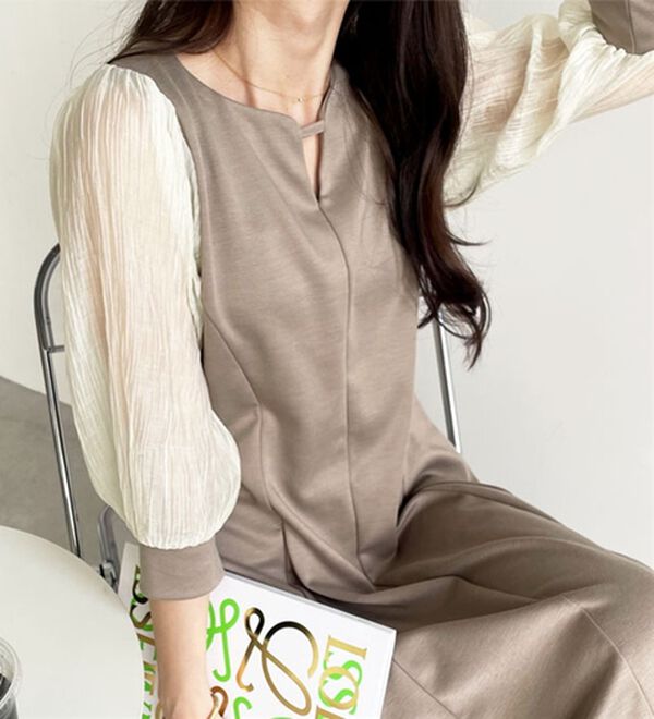 GeeRA（ジーラ）の「袖楊柳シアー美ラインワンピース（カットソーワンピース）」｜詳細画像