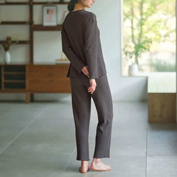 YU'NOW（ユナウ）の「【ハラマキ付】ワッフルプルオーバー＆パンツセット（パジャマ・ルームウェア）」｜詳細画像