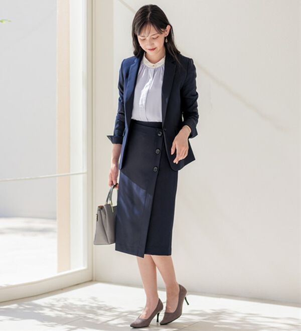 GeeRA（ジーラ）の「【ジャケット+2ボトム】洗えるストレッチ！ジャケット＆ブラウス＆ワイドパンツ＆スカートスーツセット（パンツスーツ）」｜詳細画像