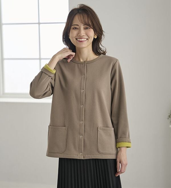 BELLUNA（ベルーナ）の「パチパチしにくい！静電気防止裏フリース配色カーディガン（その他カーディガン）」｜詳細画像