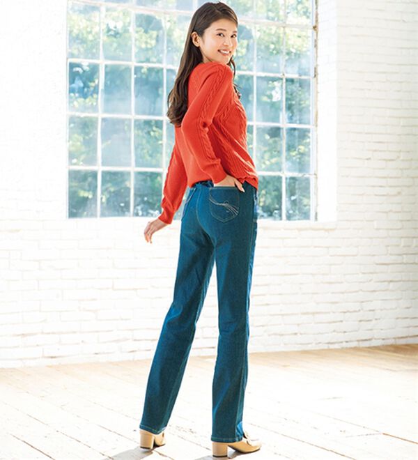 ルフラン（ルフラン）の「【３本組】配色ステッチ柔らか楽デニム（フルレングスパンツ）」｜詳細画像