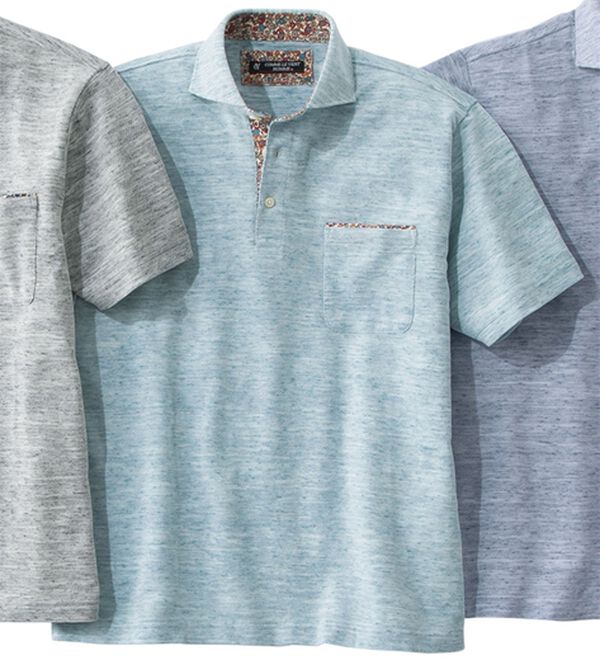 「＜コムルヴァン・オム＞リネンブレンド大人の杢調ポロ（メンズポロシャツ）」｜グリーン