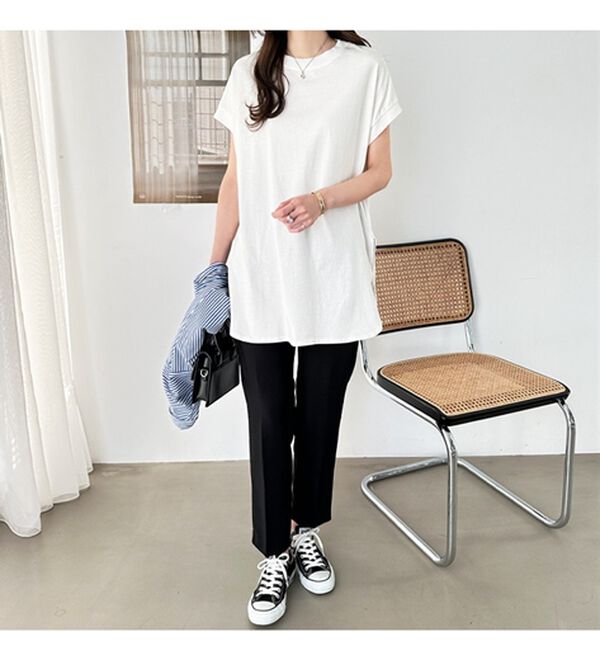 GeeRA（ジーラ）の「綿１００％フレンチスリーブチュニックＴシャツ（カットソー）」｜詳細画像