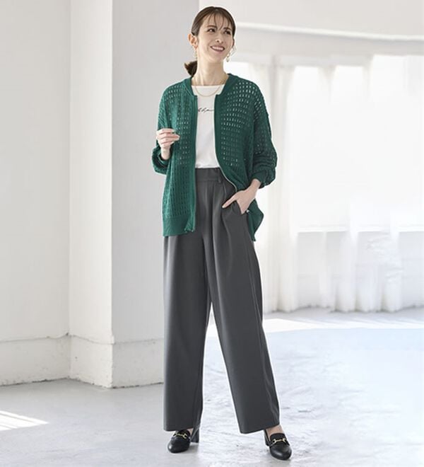 BELLUNA（ベルーナ）の「透かし柄ニットジップブルゾン（ニットカーディガン）」｜詳細画像