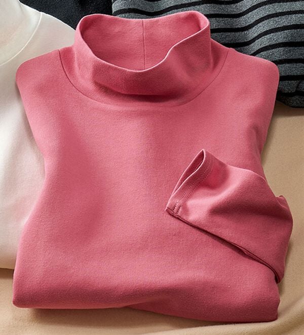 BELLUNA（ベルーナ）の「吸湿発熱ハイネックプルオーバー（カットソー）」｜ピンク
