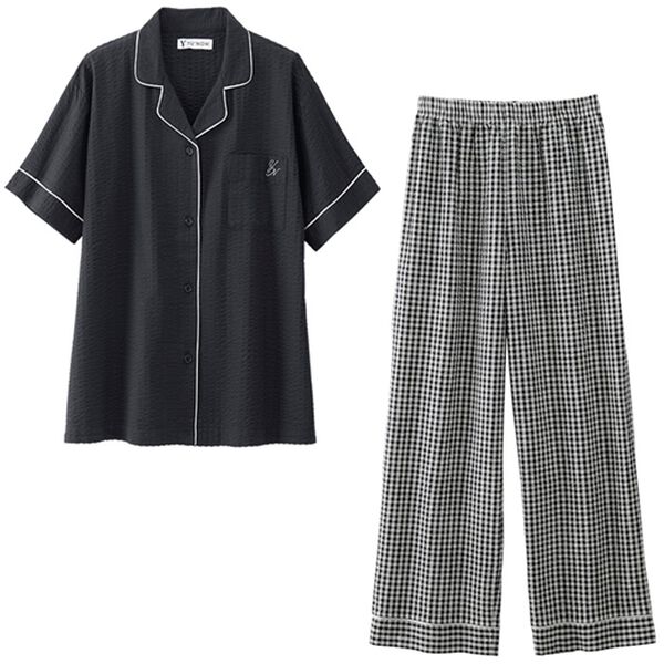 YU'NOW（ユナウ）の「【半袖＋ロングパンツ】綿１００％サッカーシャツパジャマ（パジャマ・ルームウェア）」｜詳細画像