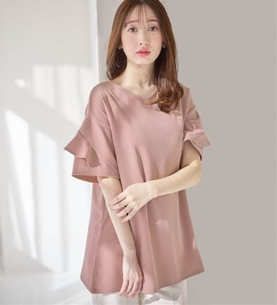 alotta（アロッタ）の「【４つの機能付】ひんやりフリル袖Ｔシャツチュニック（チュニック）」