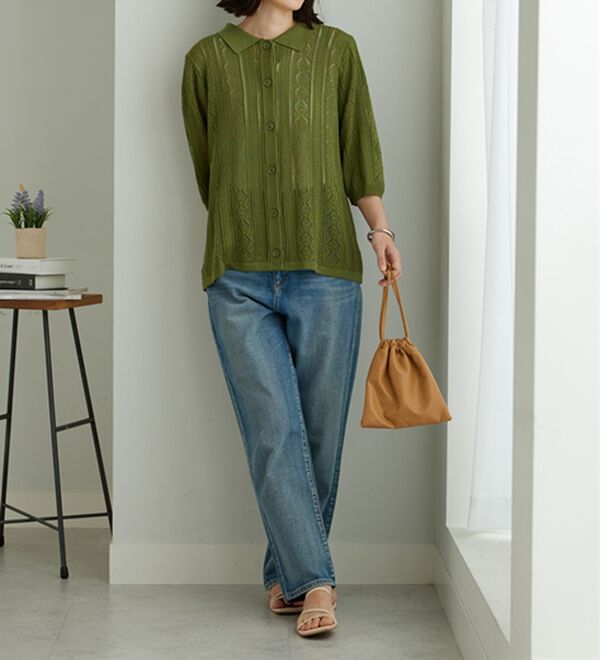 BELLUNA（ベルーナ）の「衿付き透かし編みニットカーディガン（ニットカーディガン）」｜詳細画像