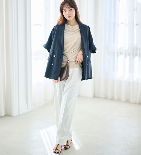 RANAN（ラナン）の「【ひんやり・ＵＶ】タックドレープフレンチスリーブカットソー（Tシャツ）」｜詳細画像