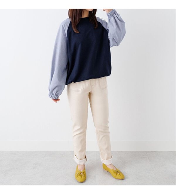 Viola e Viola（ヴィオラ エ ヴィオラ）の「綿混ミニ裏毛ストライプ切替トップス（カットソー）」｜詳細画像