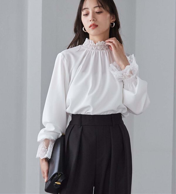 RANAN（ラナン）の「レースフリルプチハイネックブラウス（ブラウス）」｜ホワイト