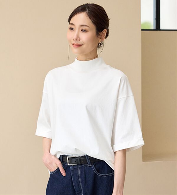 BELLUNA（ベルーナ）の「小顔見せ！ヒンヤリハイネックオーバーサイズＴシャツ（Tシャツ）」｜詳細画像