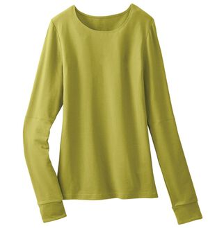 「こっそり手首あたためインナークルーネック（肌着・インナーウェア）」｜ライムグリーン