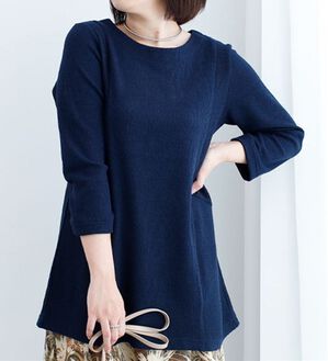 BELLUNA（ベルーナ）の「ふんわり杢調素材切替チュニック（チュニック）」｜ネイビー