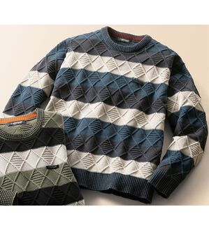 「＜ダンロップ・リファインド＞綿ライクモールセーター（メンズニット・セーター）」｜ブルー