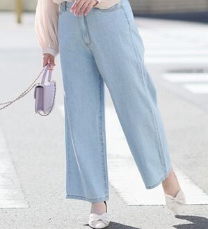 A HAPPY MARILYN（アハッピーマリリン）の「【Ｍ～７Ｌ】【選べる丈】【夏でも穿きたい】美脚＆美尻が叶う 優勝！ 着痩せ ワイドパンツ（ワイドパンツ・ガウチョ）」｜デニム／ブリーチ