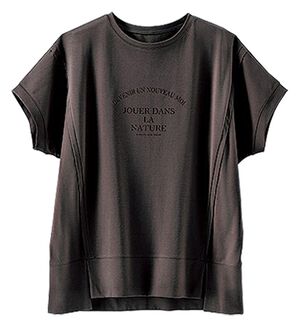 BELLUNA（ベルーナ）の「汗ジミ対策！切替デザインロゴプルオーバー（カットソー）」｜チャコール