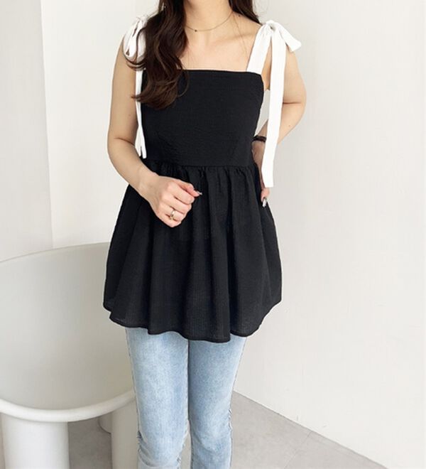 GeeRA（ジーラ）の「バイカラーぽこぽこリボンビスチェ（ブラウス）」｜詳細画像