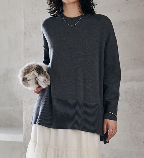 RANAN（ラナン）の「ワイドリブ使いカラーニットチュニック（ニット・セーター）」｜詳細画像