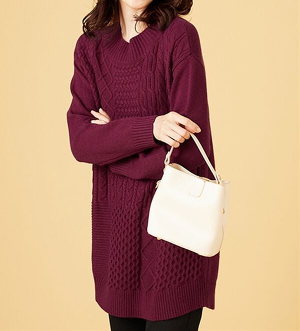 BELLUNA（ベルーナ）の「パッチワーク調ケーブルニットチュニック（チュニック）」｜詳細画像