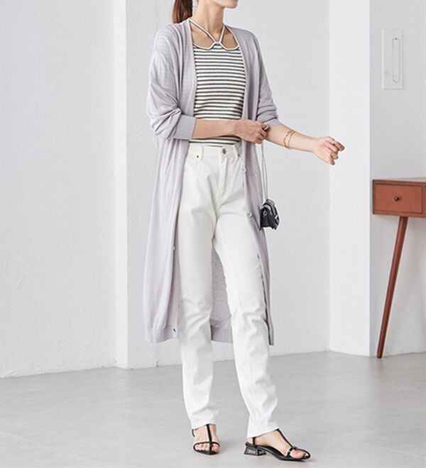 ホワイト Vネック フレンチニットカーデ ロング丈Vネックニットカーデ - ベルーナ【公式】