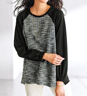 BELLUNA（ベルーナ）の「ツイード調切替デザインプルオーバー（カットソー）」｜黒系