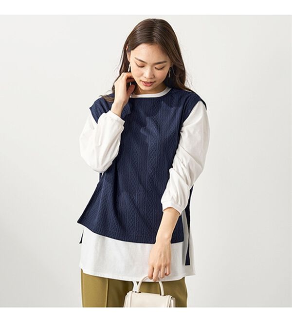 BELLUNA（ベルーナ）の「カットソージャカード素材ベストアンサンブル（アンサンブル）」｜詳細画像