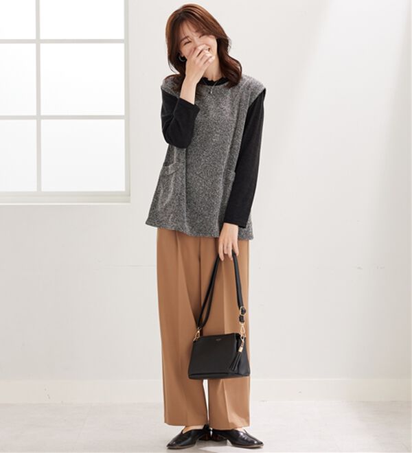 BELLUNA（ベルーナ）の「【2点セット】ブークレ素材ポケットデザインアンサンブル（アンサンブル）」｜詳細画像