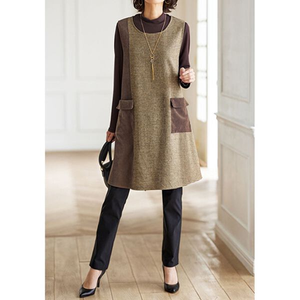 BELLUNA（ベルーナ）の「千鳥柄異素材切替ジャンパードレスアンサンブル（チュニック）」｜詳細画像