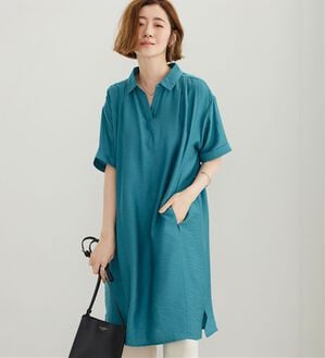 BELLUNA（ベルーナ）の「レーヨンナイロン素材切替ワンピース（その他ワンピース）」｜エメラルドグリーン