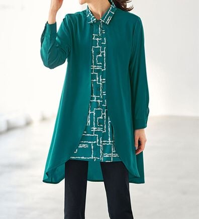 BELLUNA（ベルーナ）の「視覚効果で細見えシャツ重ね着風チュニック（チュニック）」