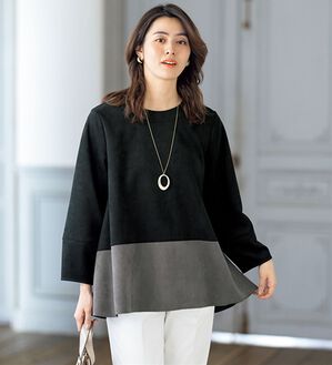 ルフラン（ルフラン）の「バックフリルのスエード調ブラウス（ブラウス）」｜黒系