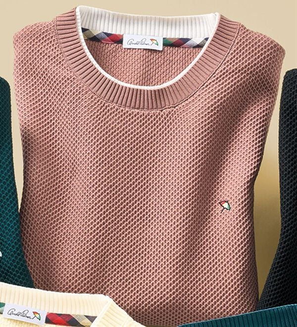 「＜アーノルド　パーマー＞立体編みレイヤードセーター（メンズニット・セーター）」｜グレイッシュピンク