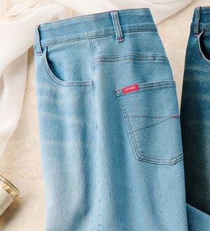 ルフラン（ルフラン）の「旬顔で楽ちん。カーブデニムパンツ（フルレングスパンツ）」｜ブルー