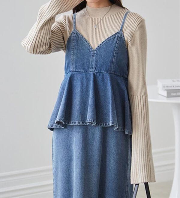 RANAN（ラナン）の「デニムペプラムキャミワンピース（ロングワンピース）」｜詳細画像