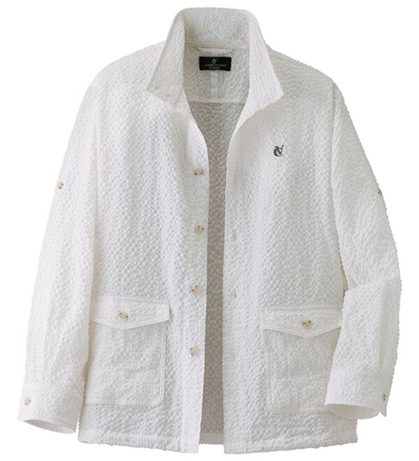 「＜コムルヴァン・オム＞麻入り爽快スタイリッシュブルゾン（メンズブルゾン）」｜ホワイト