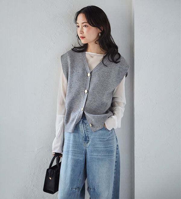 RANAN（ラナン）の「【ムースタッチ】洗える！ゴールド調ボタンニットベスト（ベスト）」｜詳細画像