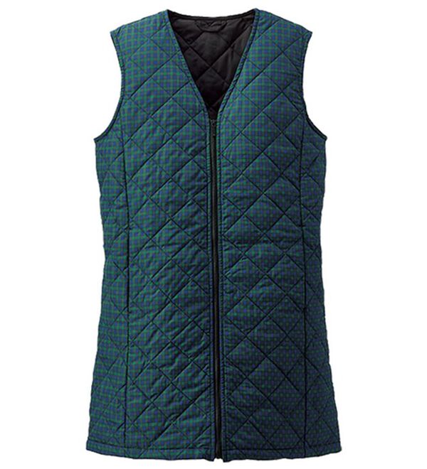 BELLUNA（ベルーナ）の「【マジ軽ウォーム】蓄熱保温キルトロングベスト（ポーチ付）（ベスト）」｜グリーン系チェック