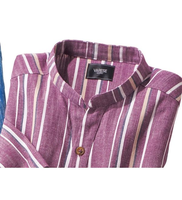 「ざっくり木綿のゆったりリラックスシャツ（メンズシャツ）」｜パープルストライプ