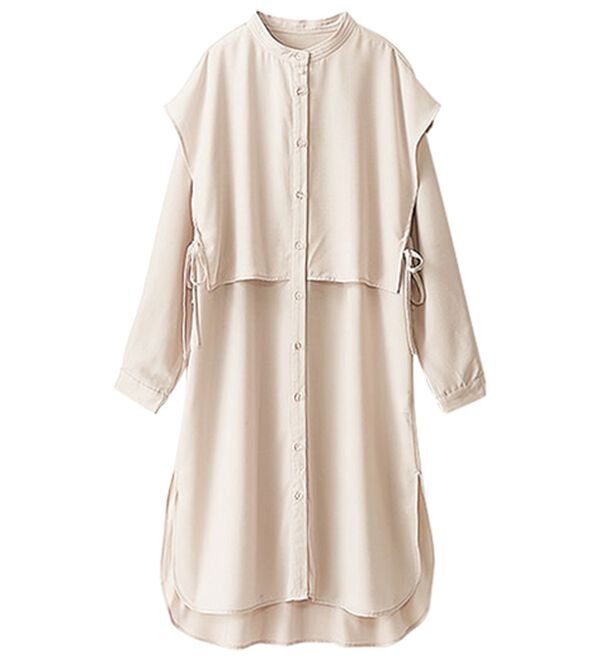 BELLUNA（ベルーナ）の「麻調素材レイヤード風ロングシャツ（シャツワンピース）」｜詳細画像