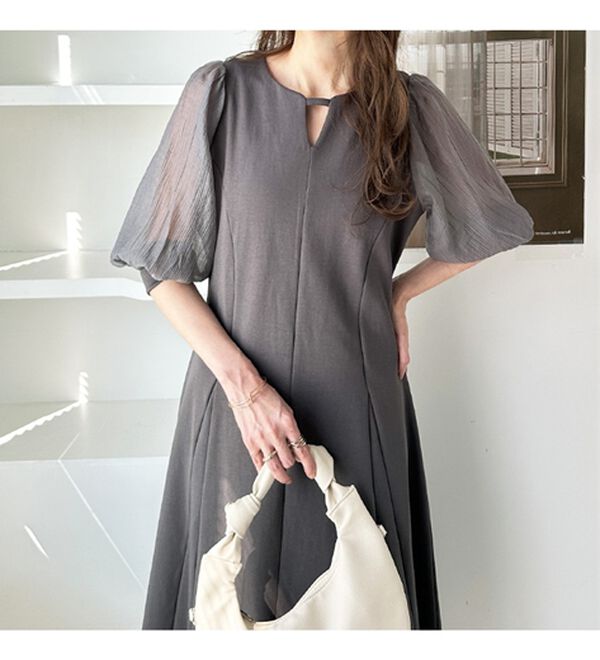 GeeRA（ジーラ）の「袖楊柳シアー美ラインワンピース（カットソーワンピース）」｜詳細画像